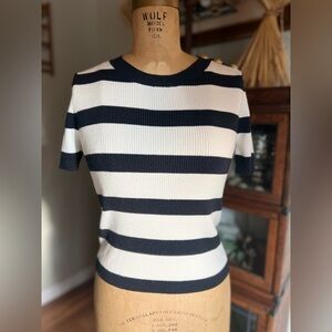 TRUTH by Republican black and white striped top with gold buttons
